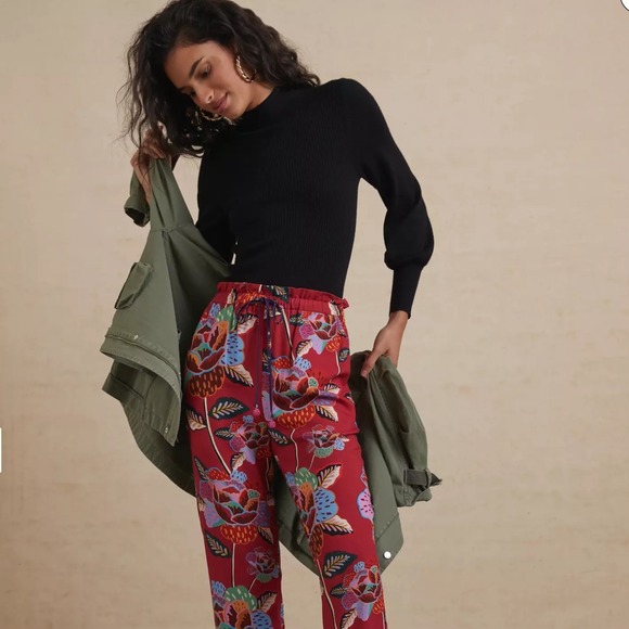 Farm Rio for Anthropologie Violetta Floral Print Cropped Pants Colorful - Picture 1 of 7